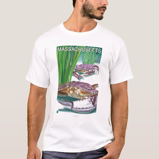 T-shirt MassachusettsCrab et pêcheur (Devant)
