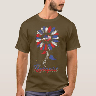 T-shirt Massage Therapist USA Drapeau Tournesol Funny Quat