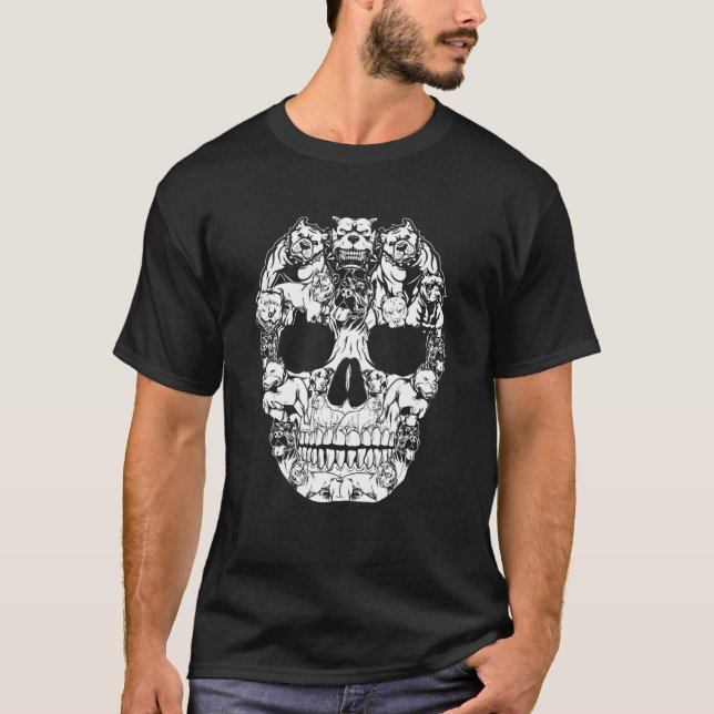 T-shirt Match Famille Pitbull Chien Crâne Skeleton Costume (Devant)