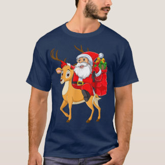 T-shirt Matching Family Funny Santa Riding Reindeer Christ