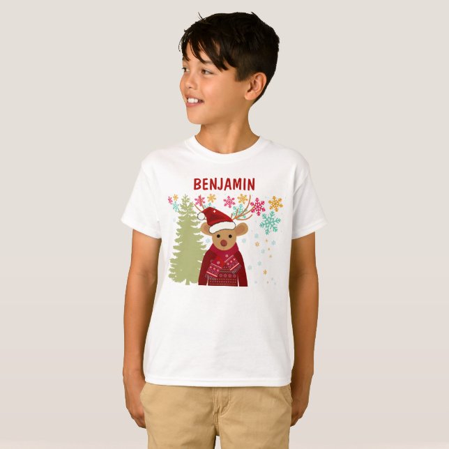 T-shirt Matching Trendy Cute Red Nose Reindeer Christmas (Devant entier)