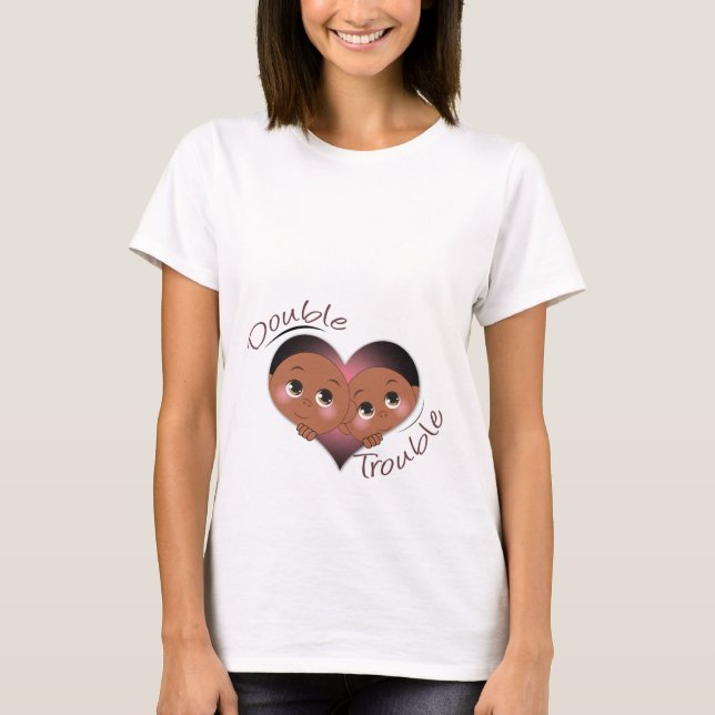 T-shirt Maternité amusante - Twins Coeur Double Trouble (Devant)