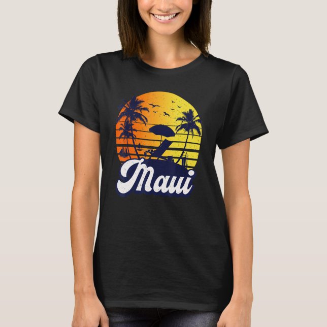 T-shirt Maui Hawaii Hawaiian Sunset Beach Retro (Devant)