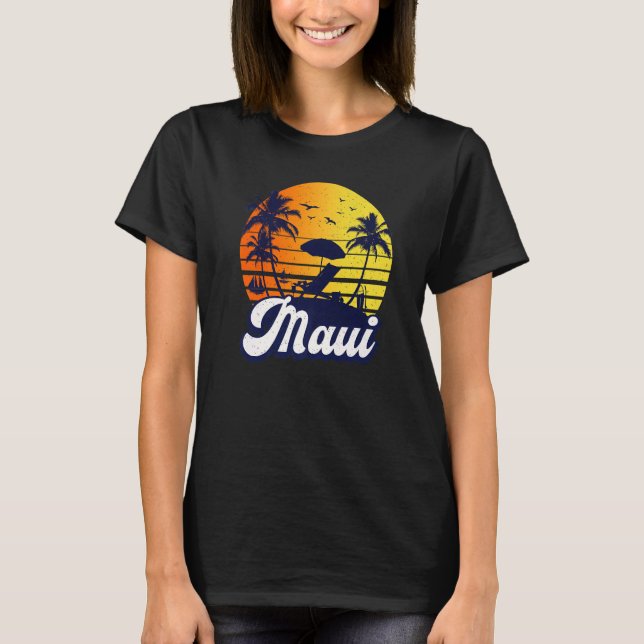 T-shirt Maui Hawaii Hawaiian Sunset Beach Retro Premium (Devant)