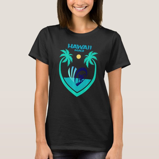 T-shirt Maui Hawaii Surf Oahu Beach Palms Aloha  USA Souve (Devant)
