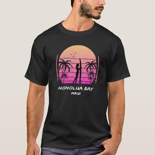 T-shirt Maui Honolua Bay Surf Palms Waves Ocean Aloha H (Devant)