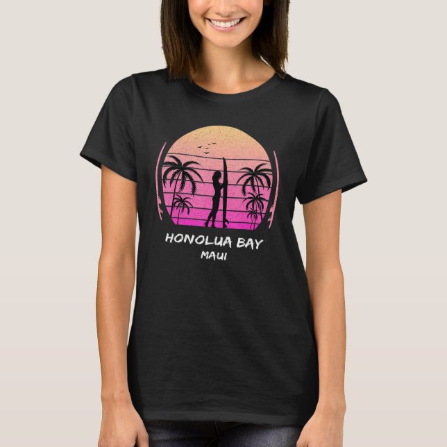 T-shirt Maui Honolua Bay Surfing Palms Waves Ocean Aloha H (Devant)