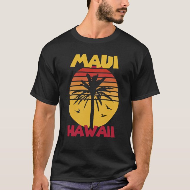 T-shirt Maui Vacances Hawaii Palmiers Plage Océan Surfin (Devant)