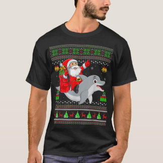 T-shirt Mauvais Noël Funny Père Noël équitation dauphin No