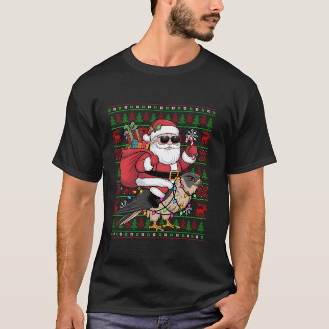 T-shirt Mauvais Noël Lumières Drôle Père Noël équitation F (Devant)