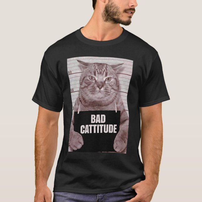 T-shirt Mauvaise Cattitude Chat Mugshot (Devant)