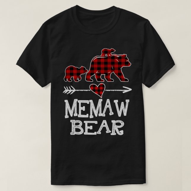 T-shirt Maw Bear Deux Cubs Red Plaid Memaw Christmas Paja (Design devant)