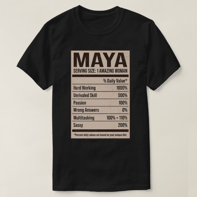 T-shirt Maya Nutrition Facts Nom Pseudo Alias Titre Fri (Design devant)