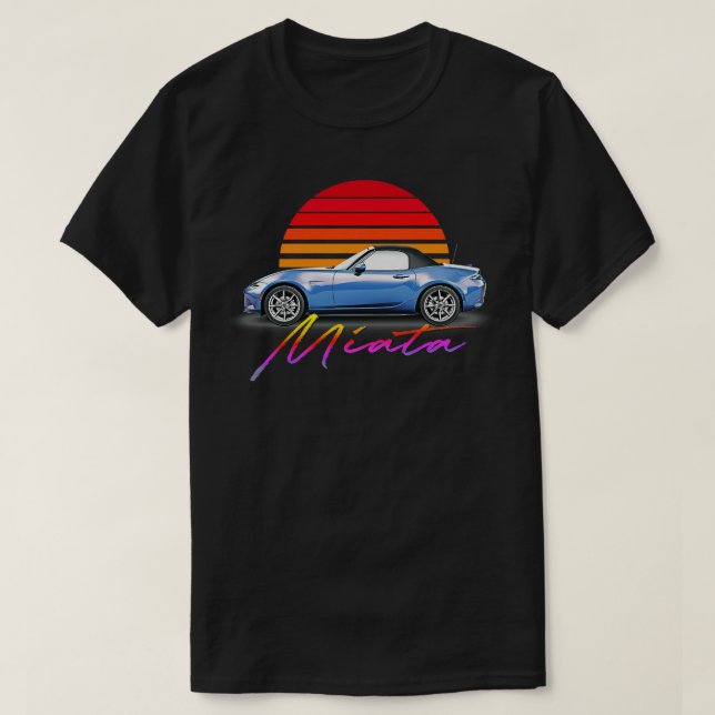 T-shirt Mazda Miata Blue Retro Style Sunset Design 1 (Design devant)