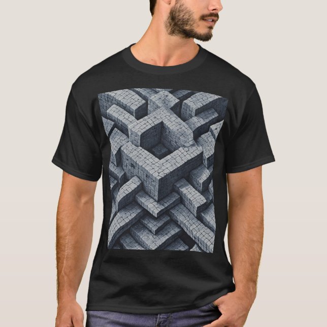 T-shirt Maze 3D : Cubes géométriques en perspective (Devant)