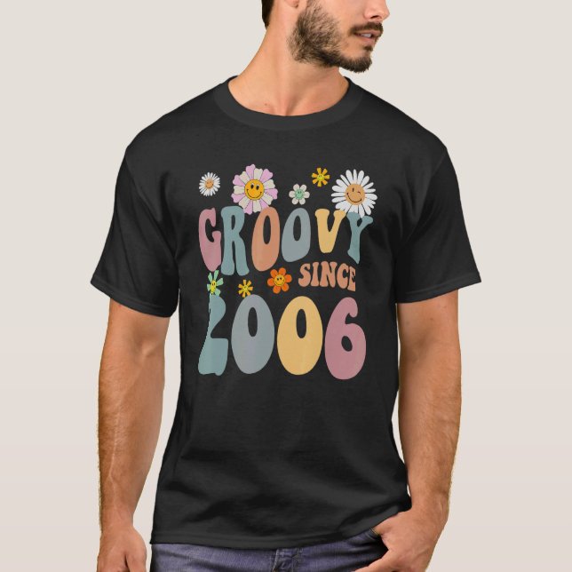 T-shirt Mb Super depuis 2006 Retro Hippie Flower 16th Birt (Devant)