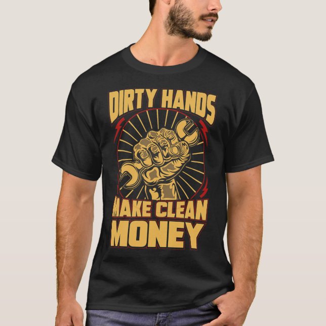 T-shirt Mécanicien Car Guy Mains Sale Faire De L'Argent Pr (Devant)