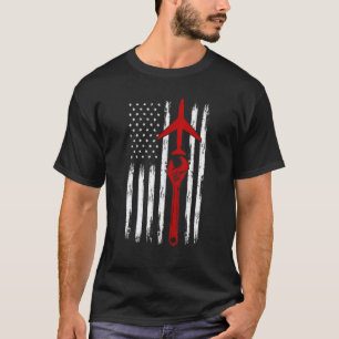 T-shirt Mécanicien d'avion Usa Drapeau Américain 4 Juillet