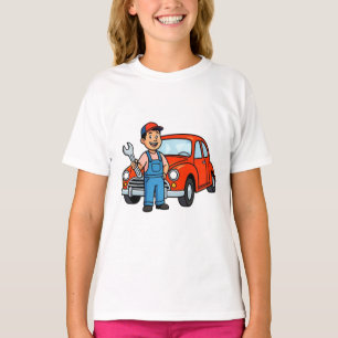 T-shirt Mécanicien de dessin animé mignon avec illustratio