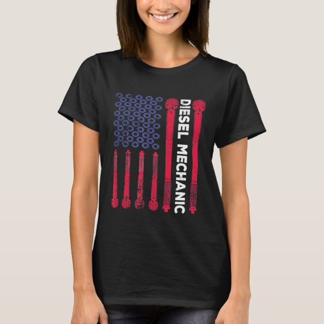 T-shirt Mécanicien diesel Clé dynamométrique Drapeau améri (Devant)