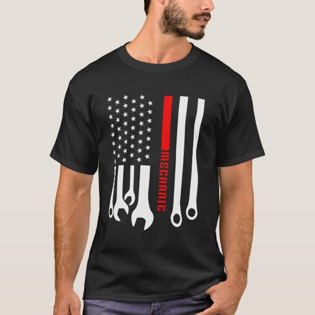 T-shirt Mécanicien Mécanicien Garage American Flag G (Devant)