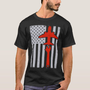 T-shirt Mécanique Drapeau Américain Avion Mécanicien d'avi