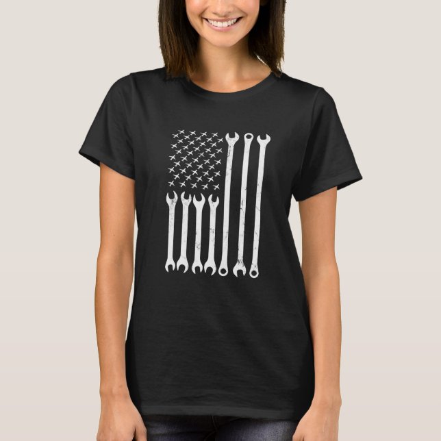 T-shirt Mechanic US Flag Plane Mechanic Aircraft Tools Mec (Devant)
