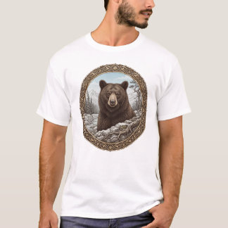 T-shirt Médaillon ornemental au portrait d'ours sauvage