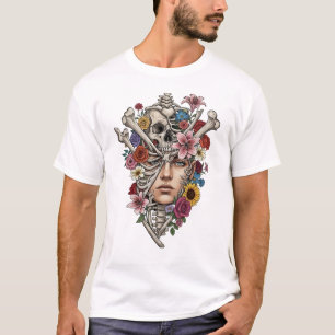 T-shirt médecin vintage anatomie crâne fleuriste