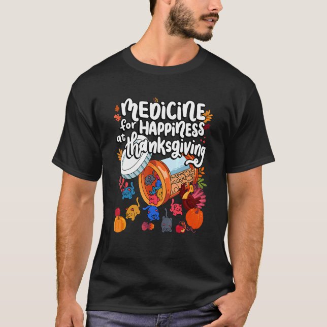 T-shirt Médecine Du Bonheur À Thanksgiving Cat Gummies (Devant)