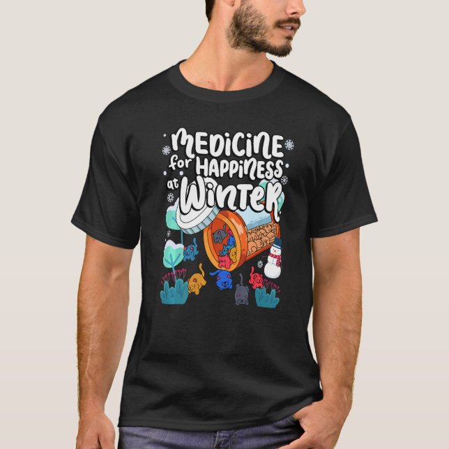 T-shirt Médecine Pour Le Bonheur À Hiver Chat Gummies Mate (Devant)