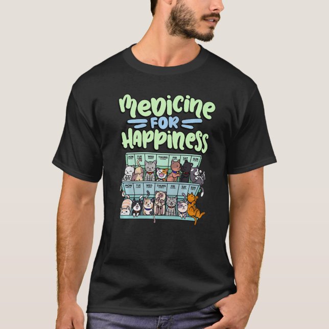 T-shirt médicament pour le bonheur boîte de pilule animaux (Devant)
