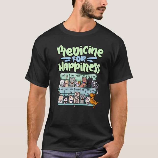 T-shirt medicine for happiness pill box animals cat breeds (Devant)