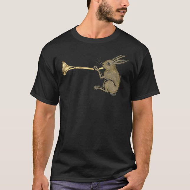 T-shirt Medieval Illuminated Manuscript Trumpeting Rabbit  (Devant)