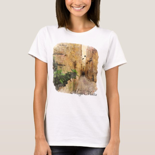 T-shirt Médiéval Narrow Street Vieilles bâtisses Aquarelle (Devant)