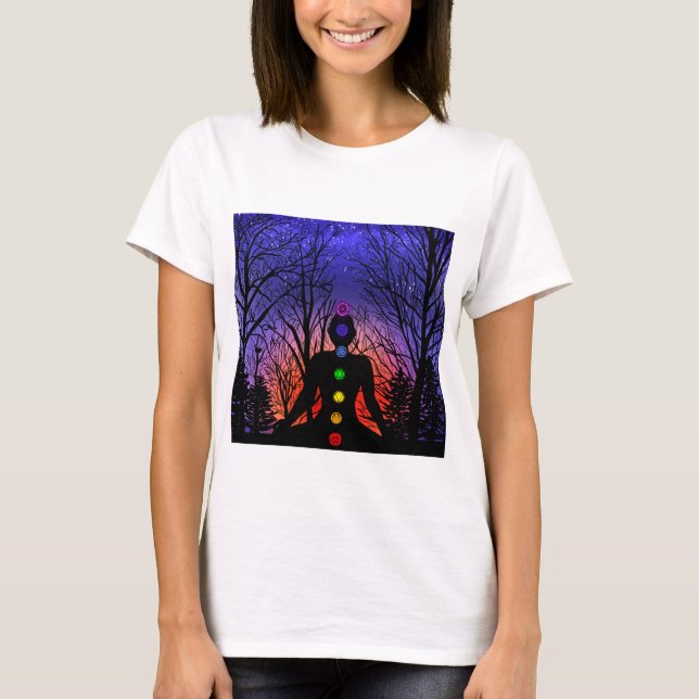 T-shirt Méditation et arbres sur une nuit étoilée coucher  (Devant)