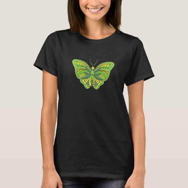 T-shirt Méditation Mandala de la tribu des Papillons verts (Devant)