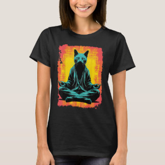 T-shirt Méditation Yoga Drôle Chat Noir