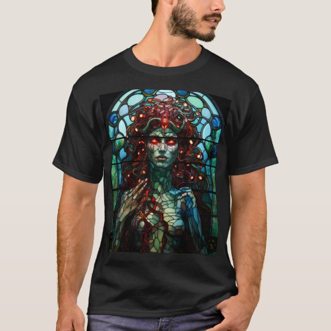 T-shirt Medusa - Fenêtre en verre tendu Style Tiffany (Devant)