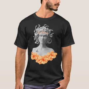 T-shirt Medusa Gorgon Mythologie grecque Orange Floral