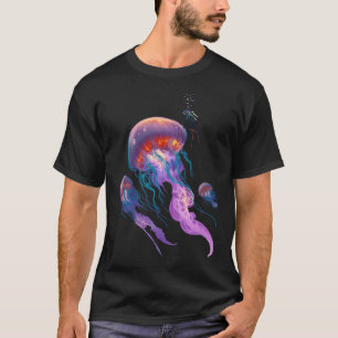 T-shirt méduse avec plongeur, amoureux de l'océan salin