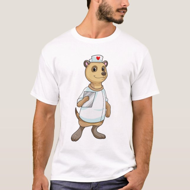 T-shirt Meerkat comme infirmière avec coeur (Devant)