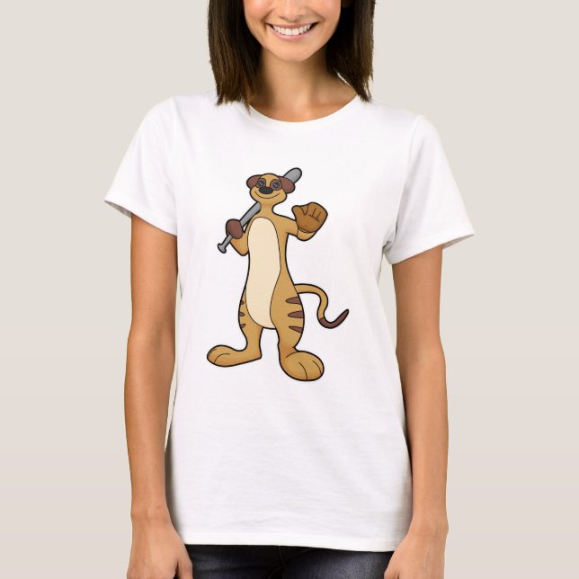 T-shirt Meerkat comme joueur de baseball avec batte de bas (Devant)