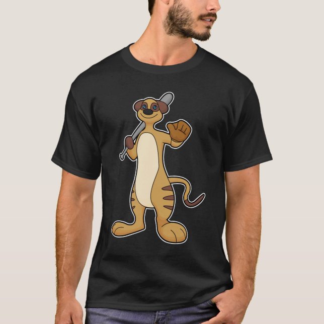 T-shirt Meerkat comme joueur de baseball avec batte de bas (Devant)