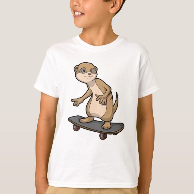 T-shirt Meerkat comme Patineur avec Skateboard (Devant)