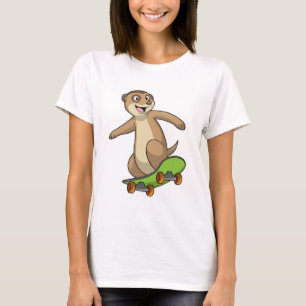 T-shirt Meerkat comme Patineur avec Skateboard