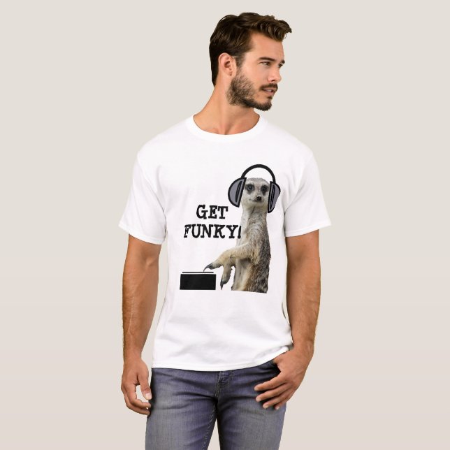 T-shirt Meerkat frais génial DJ (Devant entier)