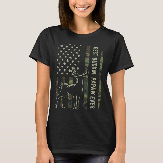 T-shirt Meilleur Buckin' Papaw Camo Drapeau américain Chas (Devant)