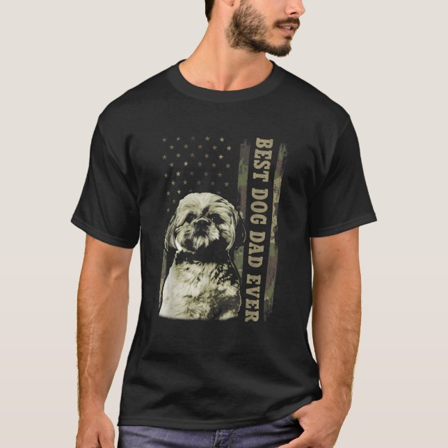 T-shirt Meilleur Chih Tzu Papa Jamais Camo Drapeau América (Devant)