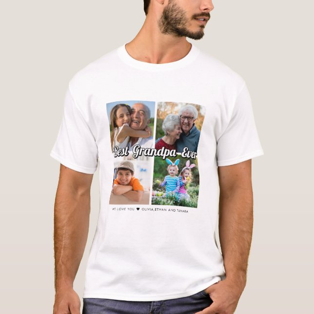 T-shirt Meilleur Collage Photo de Grand-Père Ever 4 Person (Devant)